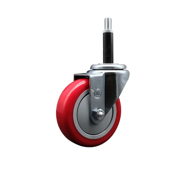 4'' Red Poly Wheel Swivel 3/4'' Expanding Stem Caster